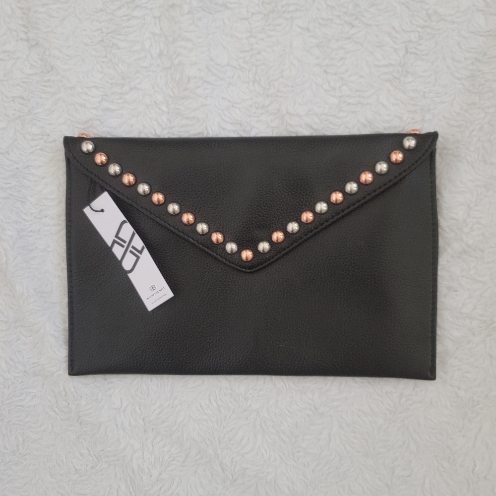B-Low the Belt / black studded clutch/faux leather  NWT